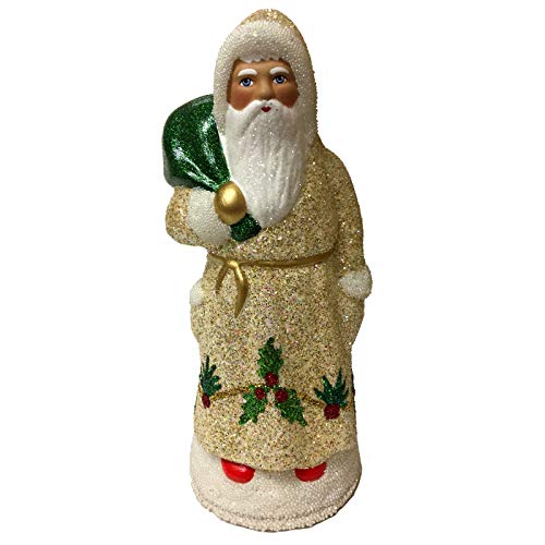 Ino Schaller White Gold Santa with Holly German Paper Mache Candy Container