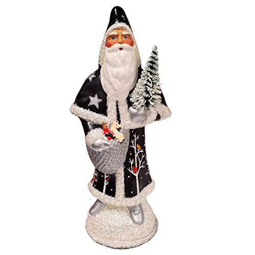 Ino Schaller Santa Black Coat with Cardinals German Paper Mache Candy Container