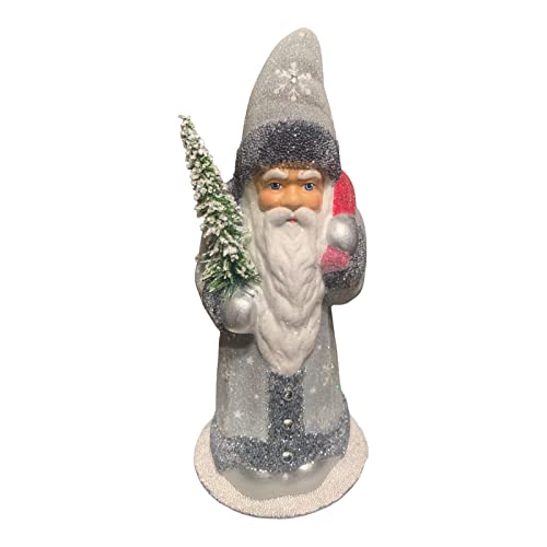 Ino Schaller Light Grey Santa with Snowflakes German Paper Mache 10.25 Inch