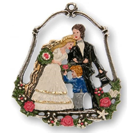 Wedding Couple with Flower Child German Pewter Christmas Ornament Made Germany