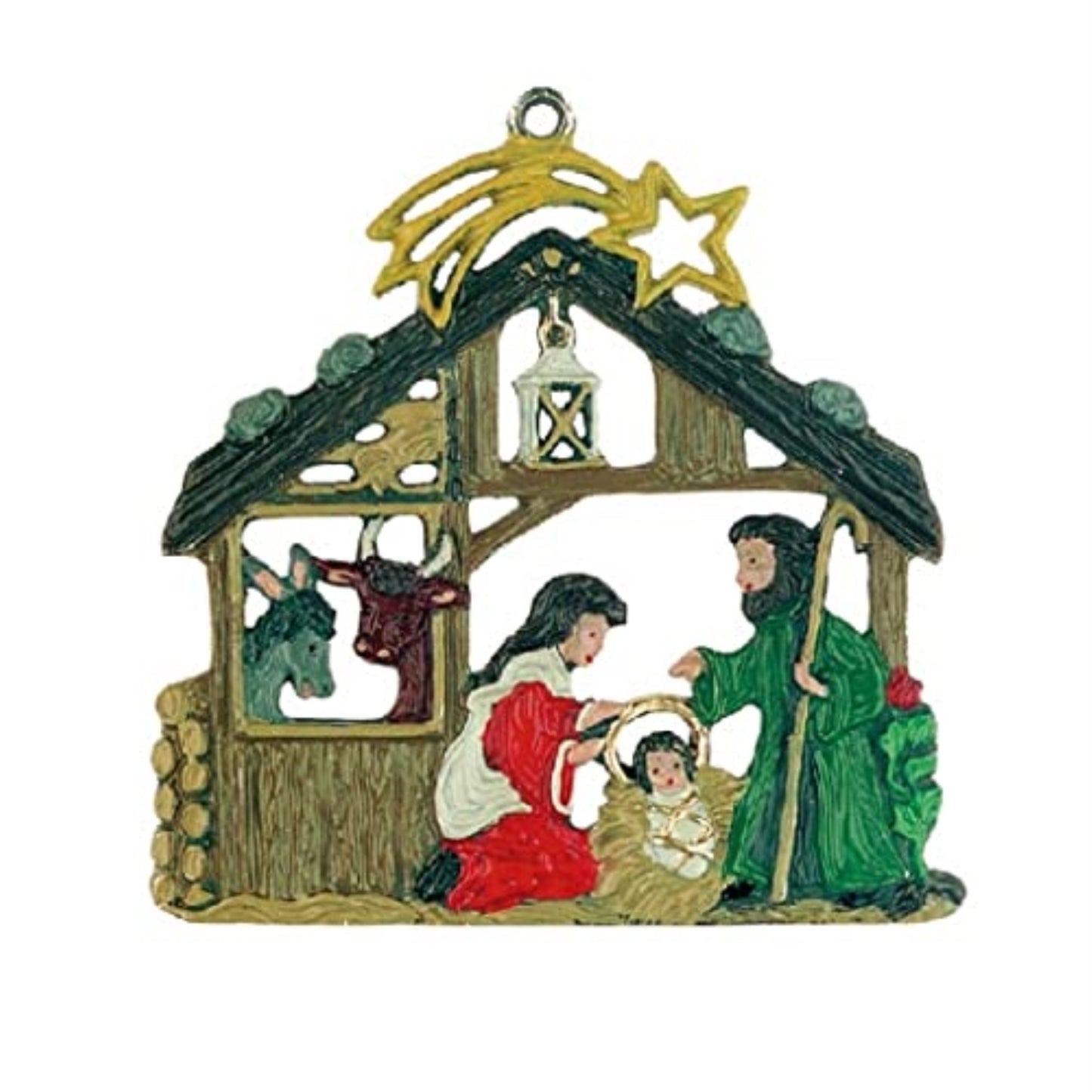 Nativity with Animals German Pewter Christmas Ornament Decoration Made Germany