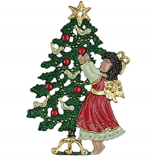 Angel by Tree German Pewter Christmas Tree Ornament Decoration Made in Germany