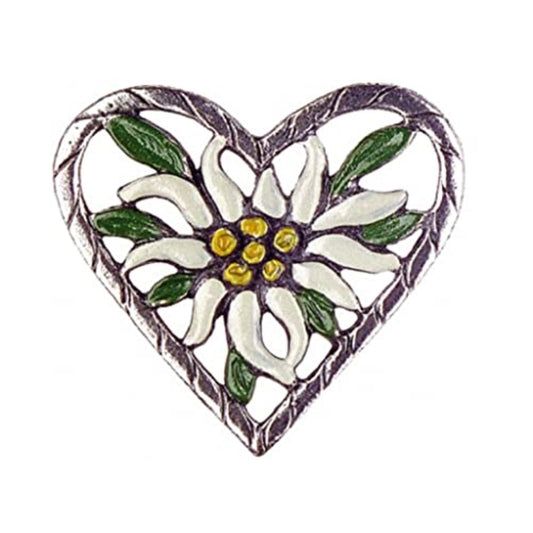 Edelweiss Heart German Pewter Pin Brooch Made in Germany New