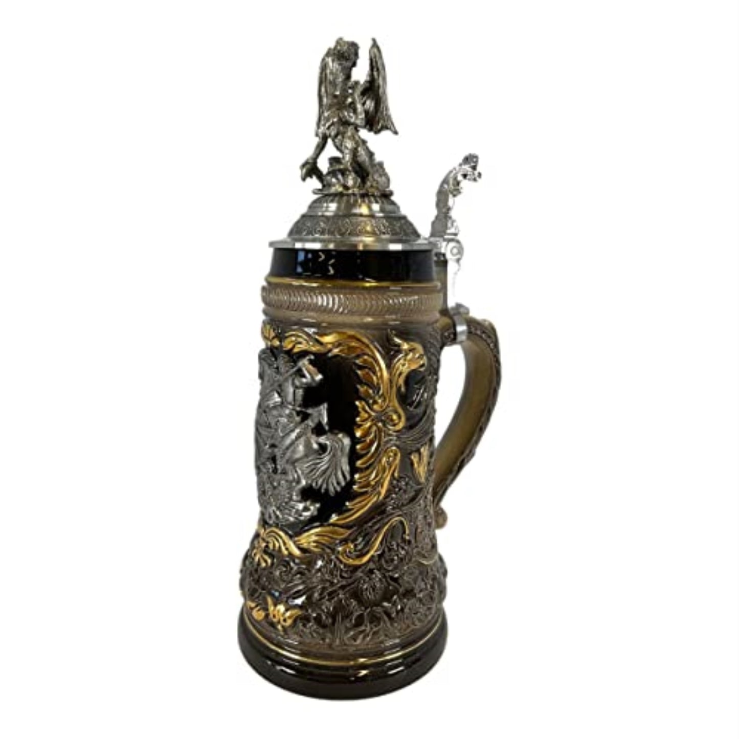 St. George the Dragon Slayer with Pewter Dragon Lid LE German Beer Stein .5 L