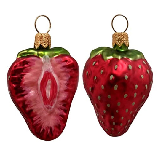 Pinnacle Peak Trading Co Strawberry Polish Mouth Blown Glass Christmas Ornament (Set of 2)