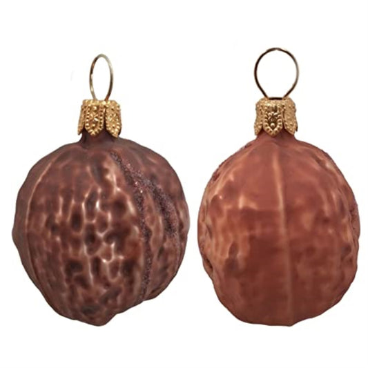 Pinnacle Peak Trading Co Shelled Walnuts Polish Mouth Blown Glass Christmas Ornament (Set of 2)