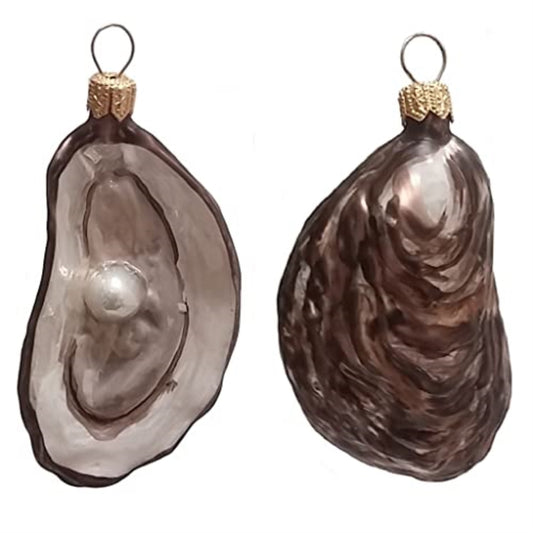 Pinnacle Peak Trading Oyster on a Half Shell Polish Glass Christmas Ornament Set of 2