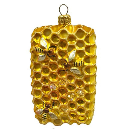 Piece of Honeycomb with Bees and Honey Polish Glass Christmas Tree Ornament