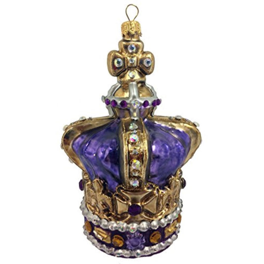 Purple and Gold Crown with Gems Polish Glass Christmas Ornament Made in Poland