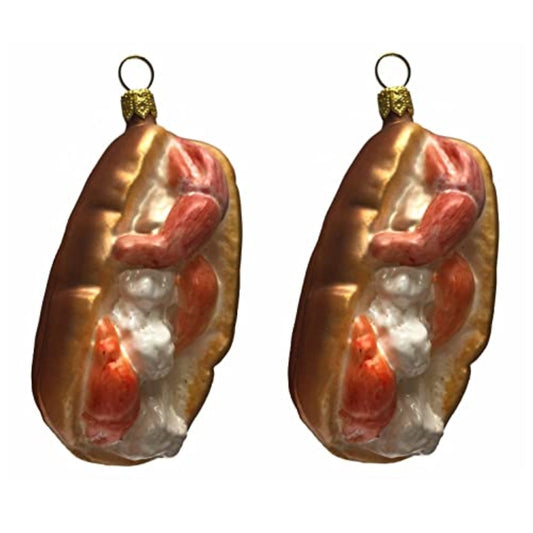 Pinnacle Peak Trading Stuffed Lobster Roll Sandwich Polish Glass Christmas Ornaments Set of 2 Food