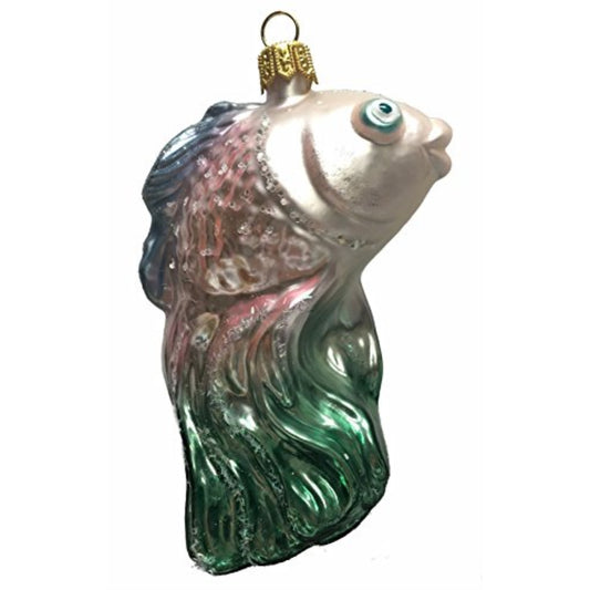 Pink Blue and Green Fish Polish Glass Christmas Ornament Made Poland