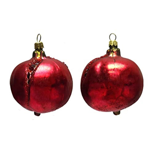 Pomegranate Fruit Polish Glass Christmas Tree Ornaments Set of 2 Food Decoration