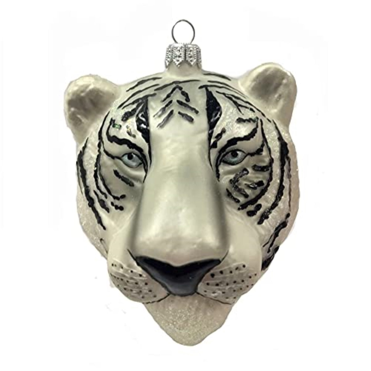 White Tiger Head Figural Polish Glass Christmas Tree Ornament Wild Cat Animal