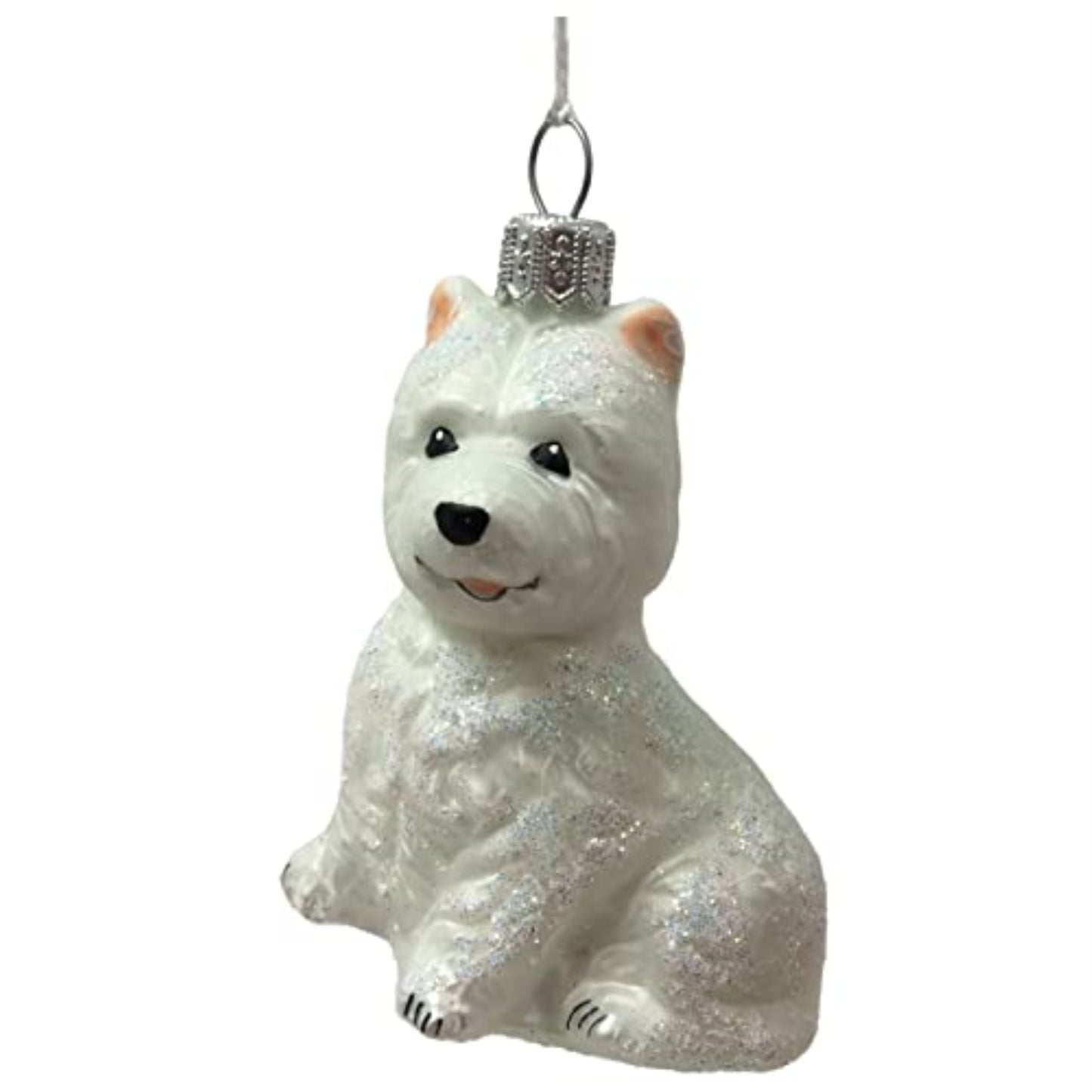 White Westie West Highland Terrier Dog Polish Glass Christmas Tree Ornament