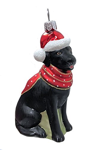 Black Labrador Retriever with Hat and Scarf Dog Polish Glass Christmas Ornament