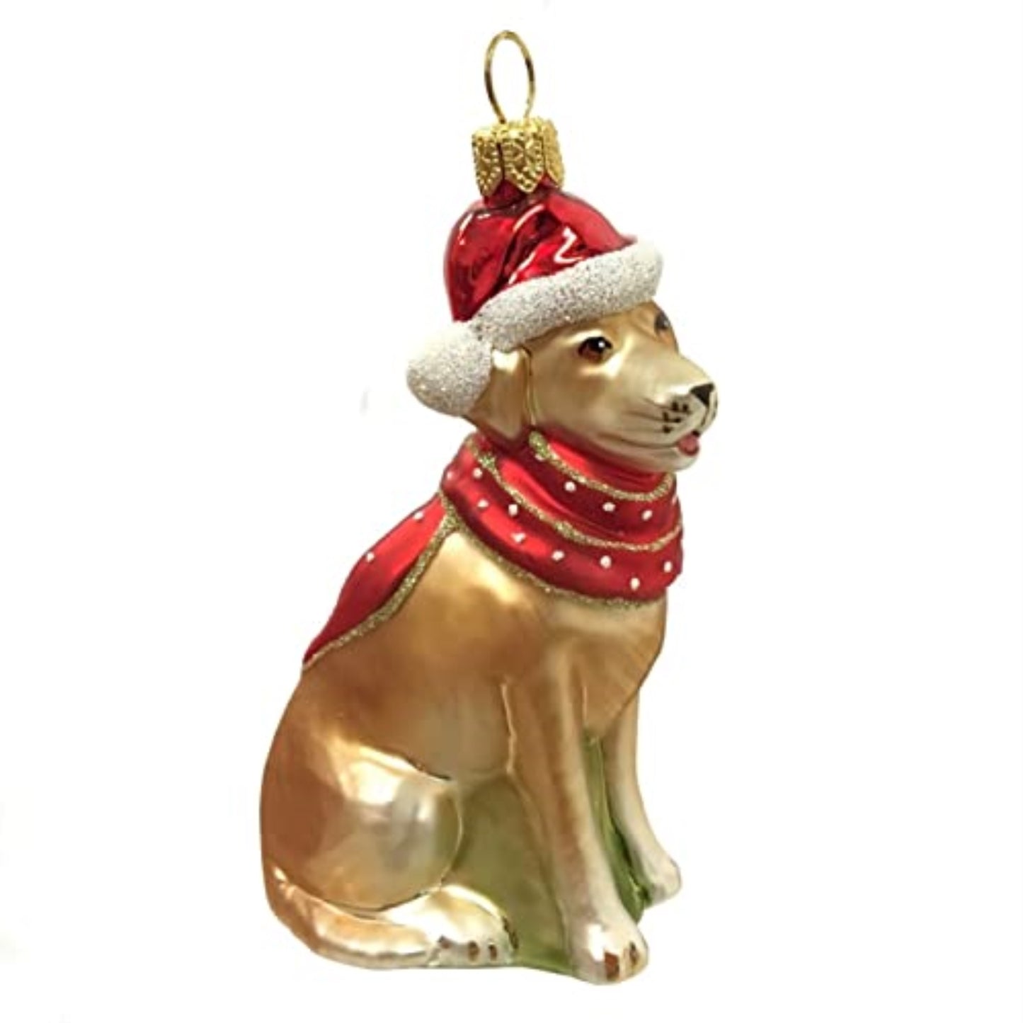 Yellow Labrador Retriever with Hat and Scarf Dog Polish Glass Christmas Ornament