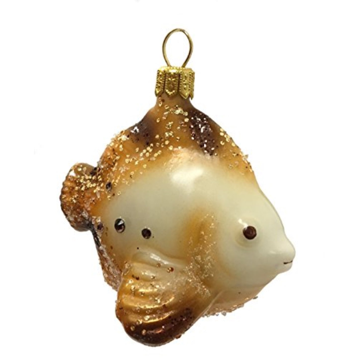 Brown and White Tropical Fish Polish Glass Christmas Tree Ornament