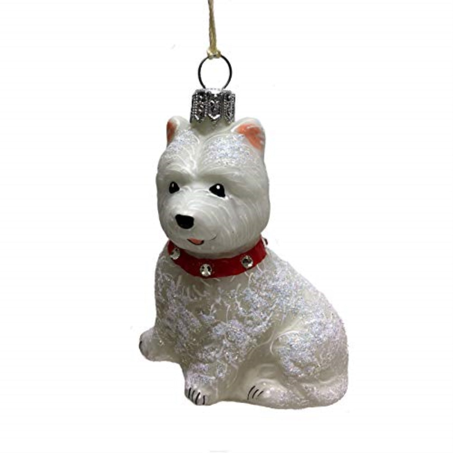 Westie West Highland Terrier with Jeweled Collar Polish Glass Christmas Ornament