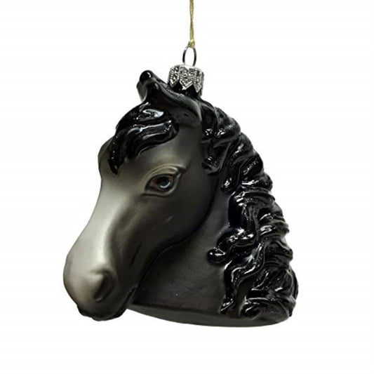 Black Horse Head Polish Glass Christmas Tree Ornament Equestrian Made in Poland