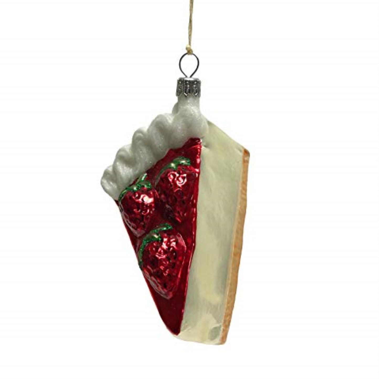 Slice of Strawberry Cheesecake Polish Glass Christmas Tree Ornament Dessert Food