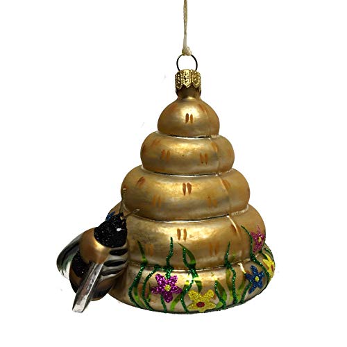 Beehive with Bumblebee Polish Glass Christmas Tree Ornament Bee Decoration