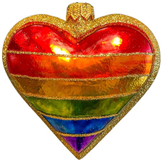 Pinnacle Peak Trading Rainbow Heart Polish Glass Christmas Tree Ornament