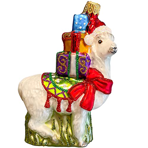 Pinnacle Peak Trading Llama with Presents Polish Glass Christmas Tree Ornament