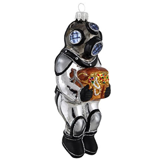 Ocean Deep Sea Diver with Treasure Chest Polish Glass Christmas Tree Ornament