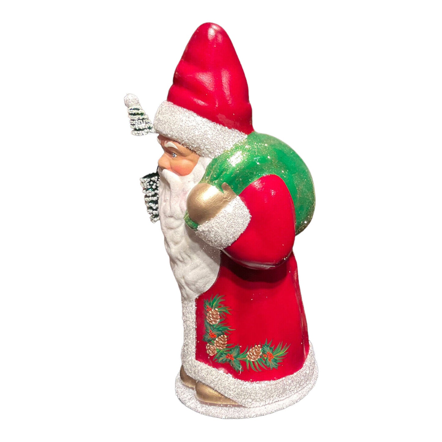 Ino Schaller Red Santa with Pinecone Coat German Paper Mache Candy Container