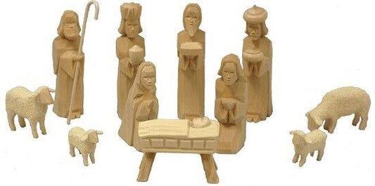 Natural German Carved Wood Christmas Nativity Scene Set of 11 Pieces Germany