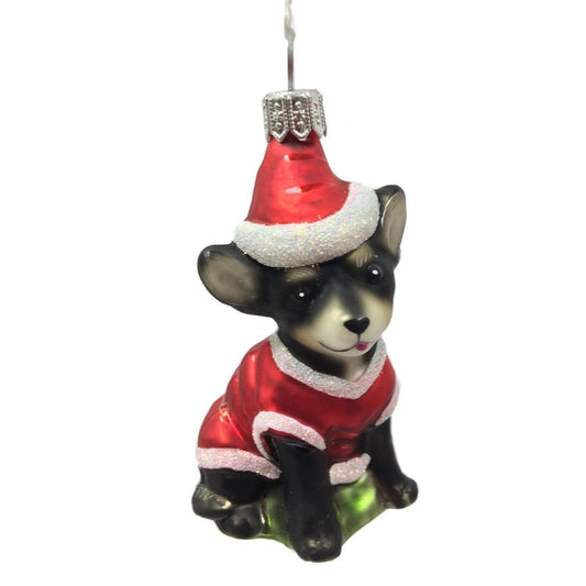 Chihuahua Dog Wearing a Santa Outfit Polish Glass Christmas Ornament Pet Animal