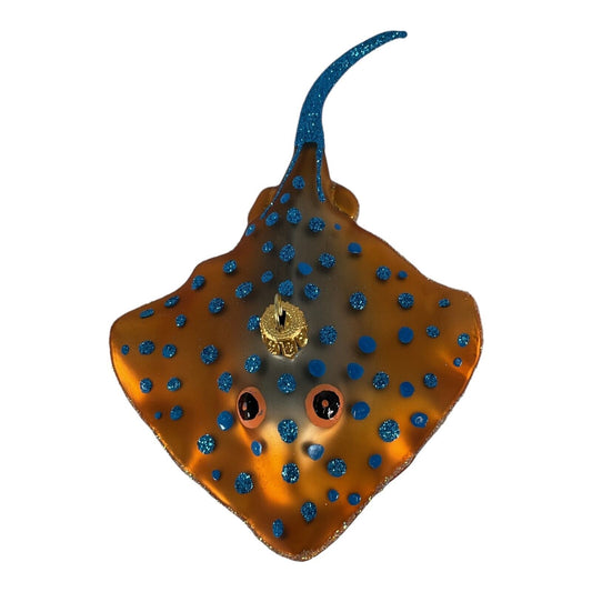 Blue Spotted Stingray Polish Blown Glass Christmas Ornament Tree Decoration