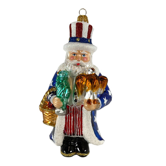 Pinnacle Peak Trading Uncle Sam Santa Polish Glass Christmas Ornament Patriotic Tree Decoration USA