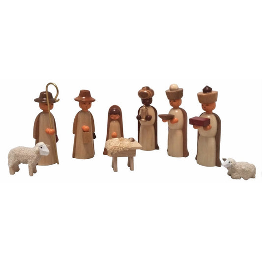 Pinnacle Peak Trading German Wood Miniature Nativity Scene Figurine Set of 9 Wood Box Made in Germany