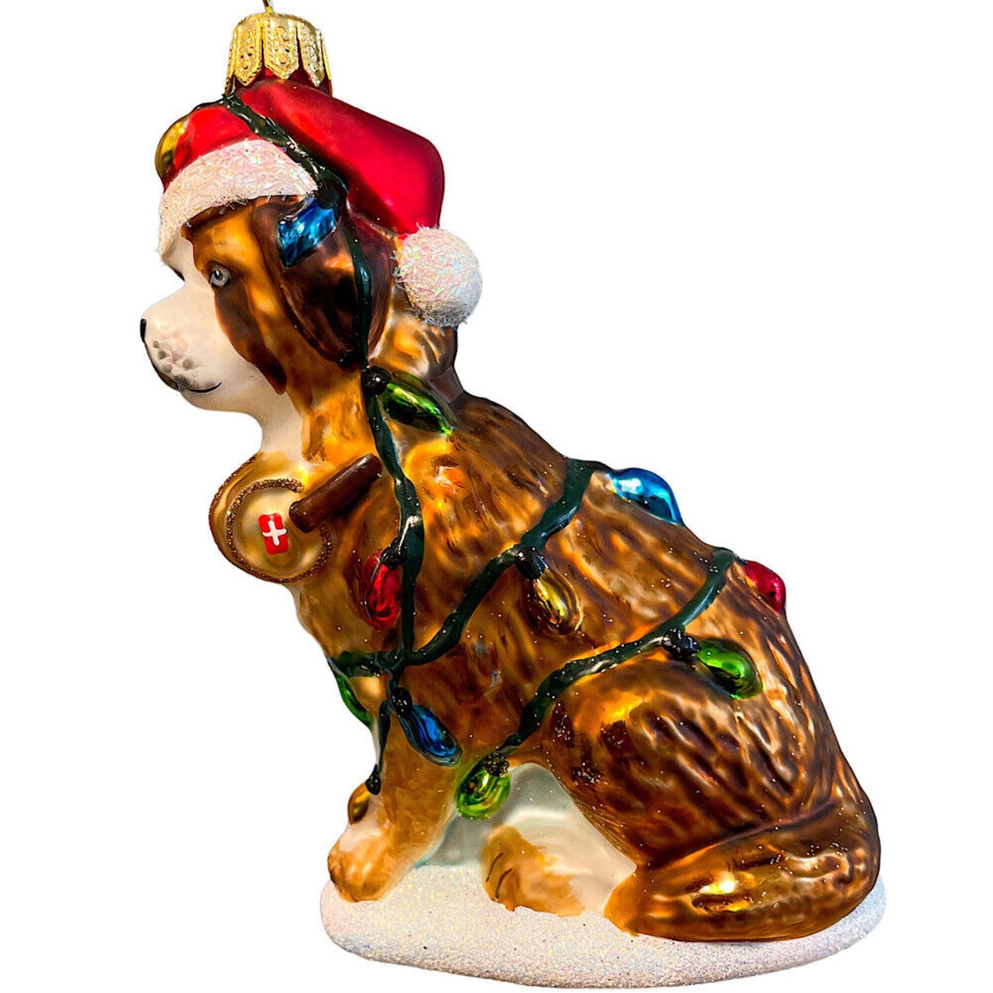 Pinnacle Peak Trading St Bernard Wrapped in Christmas Lights Polish Ornament