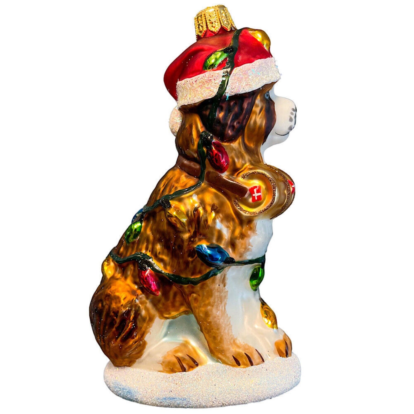 Pinnacle Peak Trading St Bernard Wrapped in Christmas Lights Polish Ornament