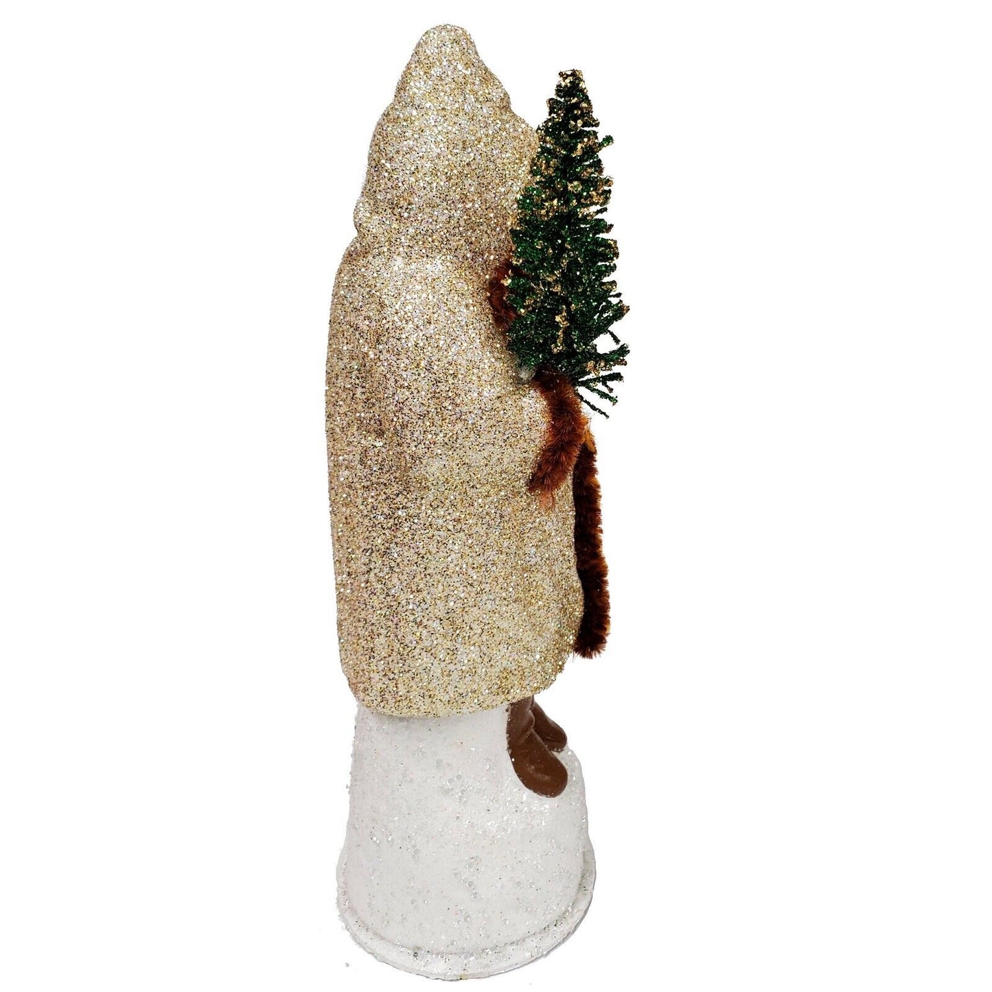 Ino Schaller White Gold Santa with Brown Trim German Paper Mache Candy Container