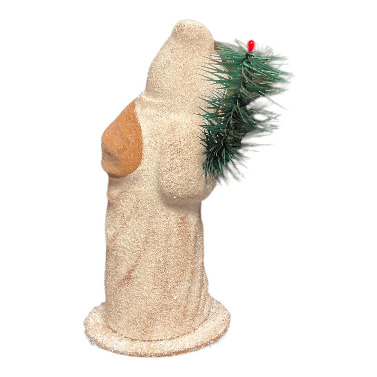 Ino Schaller Old Finish White Coat Santa with Tree German Paper Mache 5.25 Inch