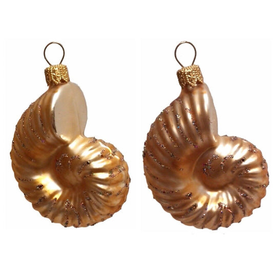Pinnacle Peak Trading Small Spiral Seashell Polish Glass Christmas Ornament Set of 2 Decorations