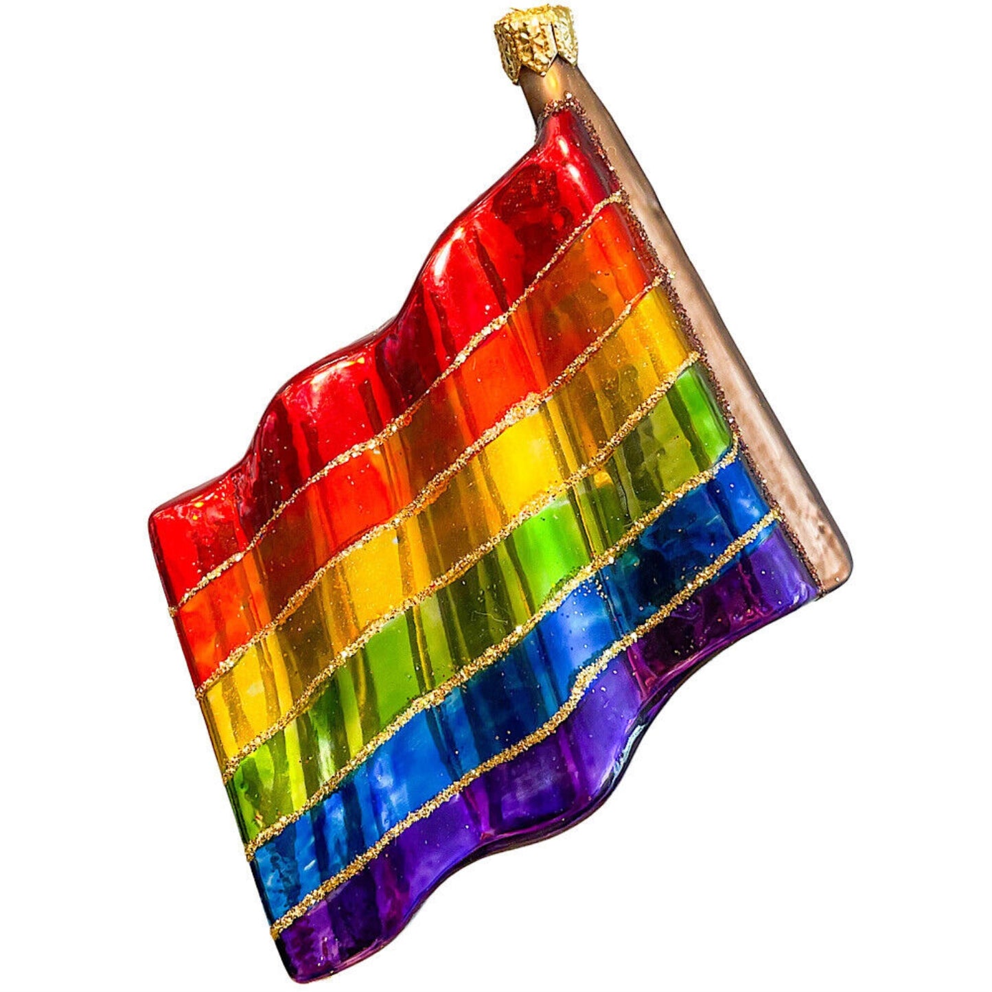 Pinnacle Peak Trading Rainbow Pride Flag Polish Glass Christmas Tree Ornament