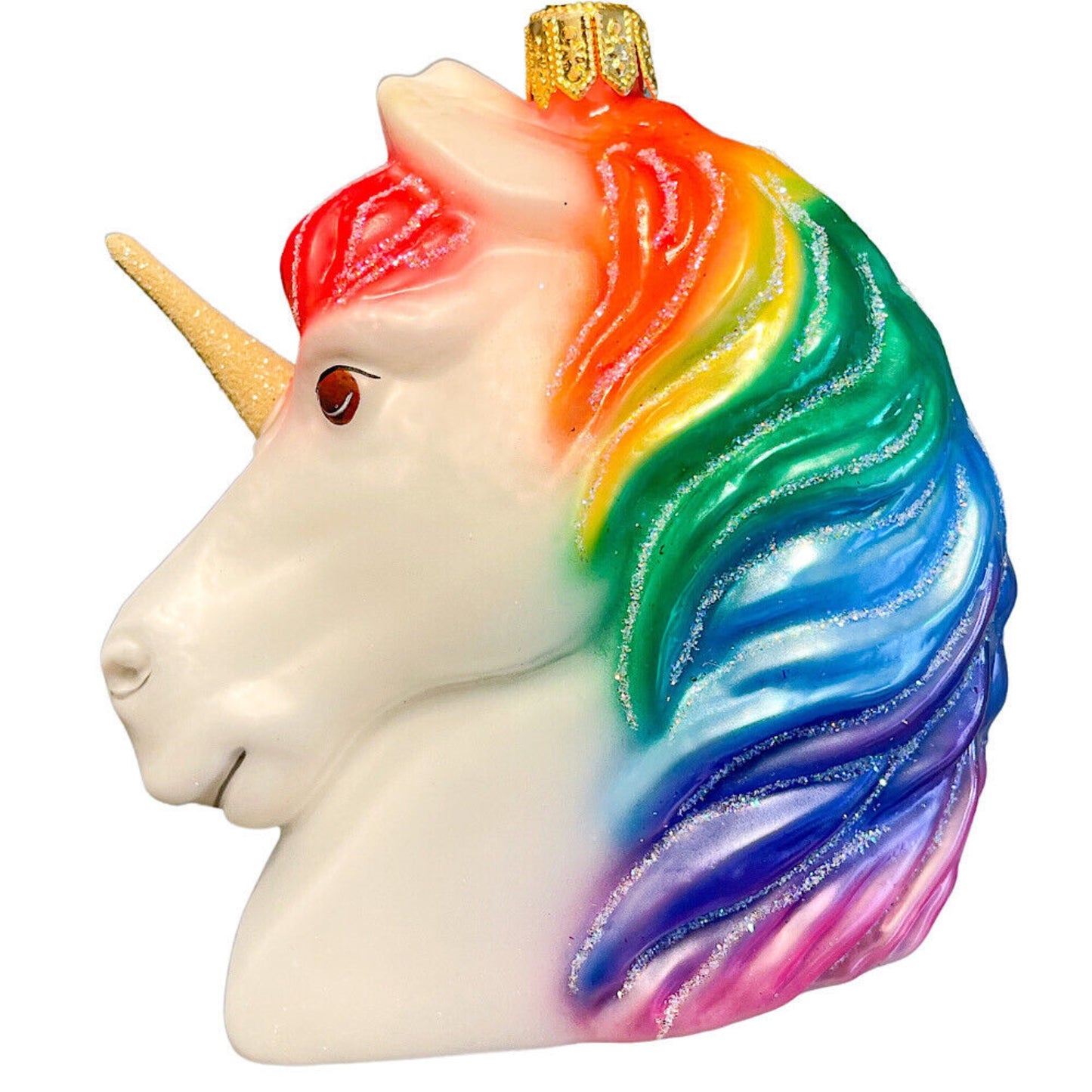 Pinnacle Peak Trading Rainbow Unicorn Head Polish Glass Christmas Tree Ornament