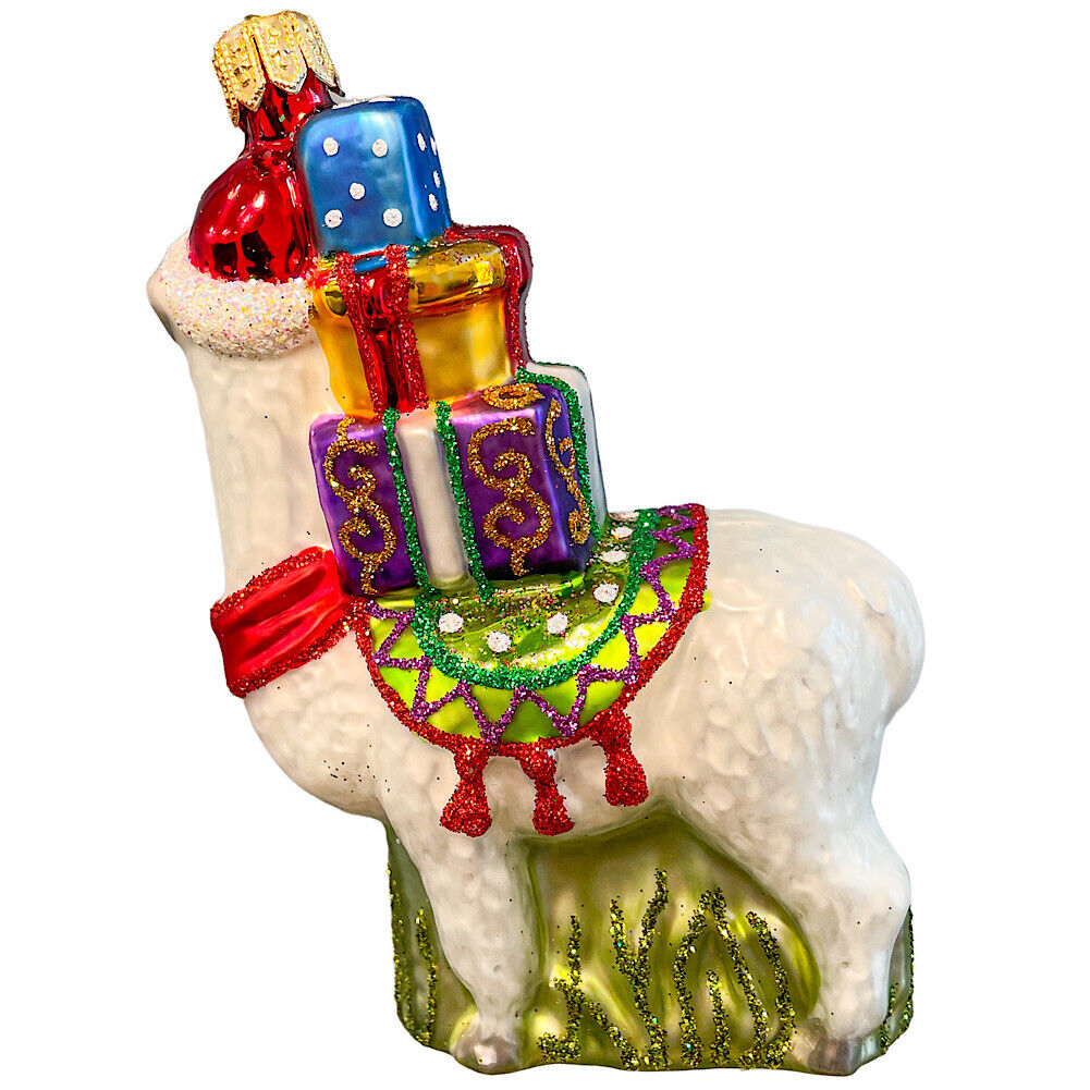 Pinnacle Peak Trading Llama with Presents Polish Glass Christmas Tree Ornament