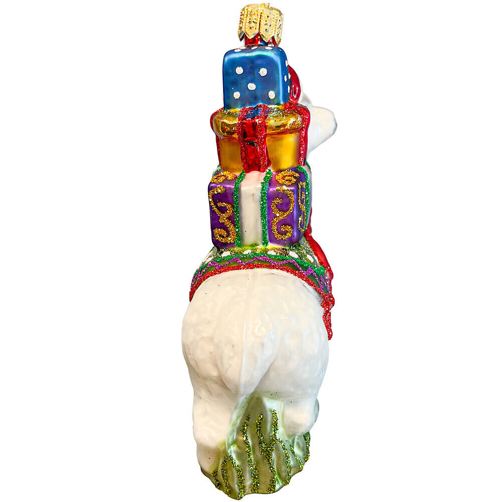 Pinnacle Peak Trading Llama with Presents Polish Glass Christmas Tree Ornament