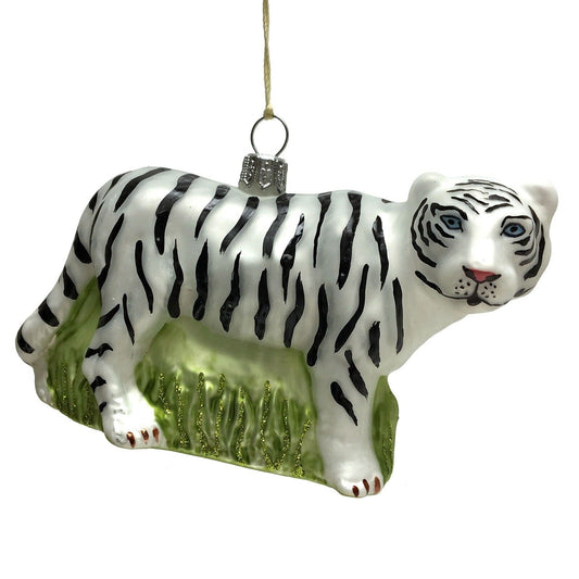 White Tiger Polish Glass Christmas Tree Ornament Animal Wildlife Decoration