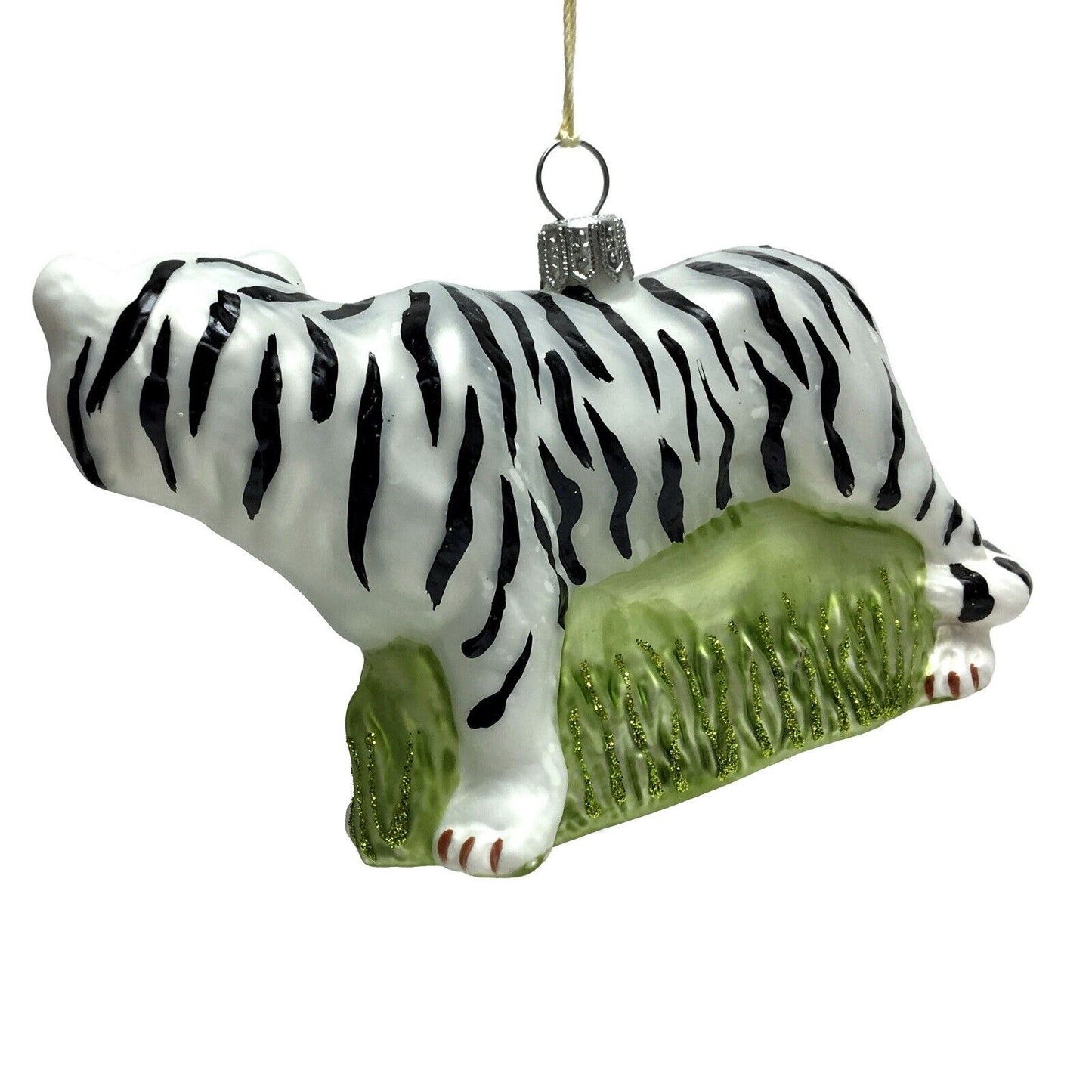 White Tiger Polish Glass Christmas Tree Ornament Animal Wildlife Decoration