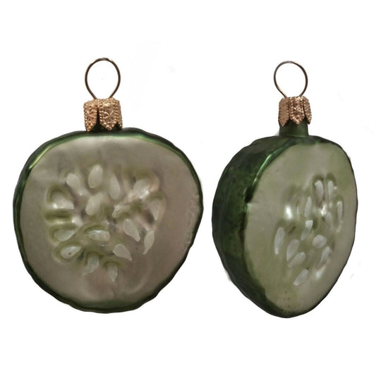 Pinnacle Peak Trading Cucumber Slices Polish Mouth Blown Glass Christmas Ornament Set of 2