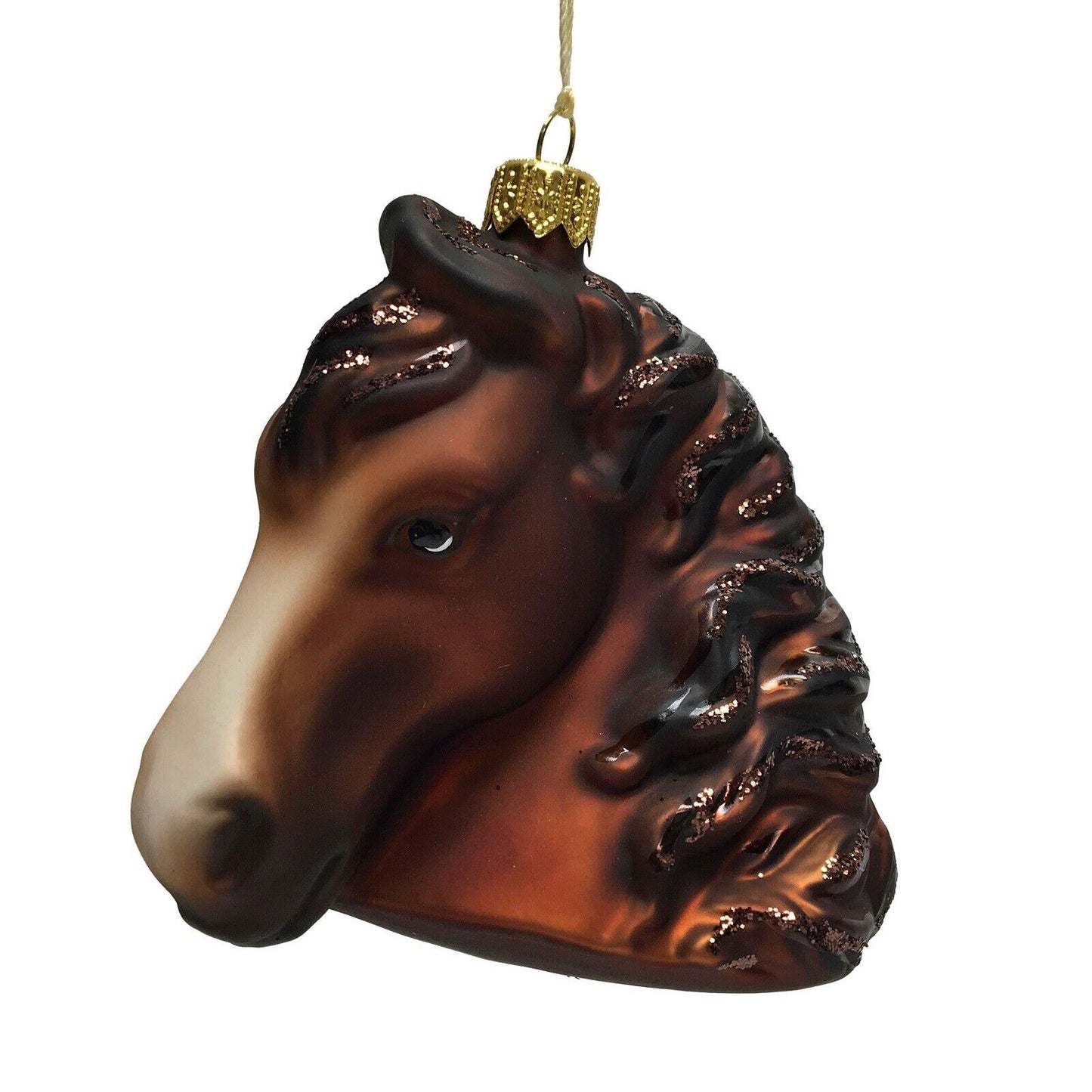 Brown Horse Head Polish Glass Christmas Tree Ornament Equestrian Made in Poland