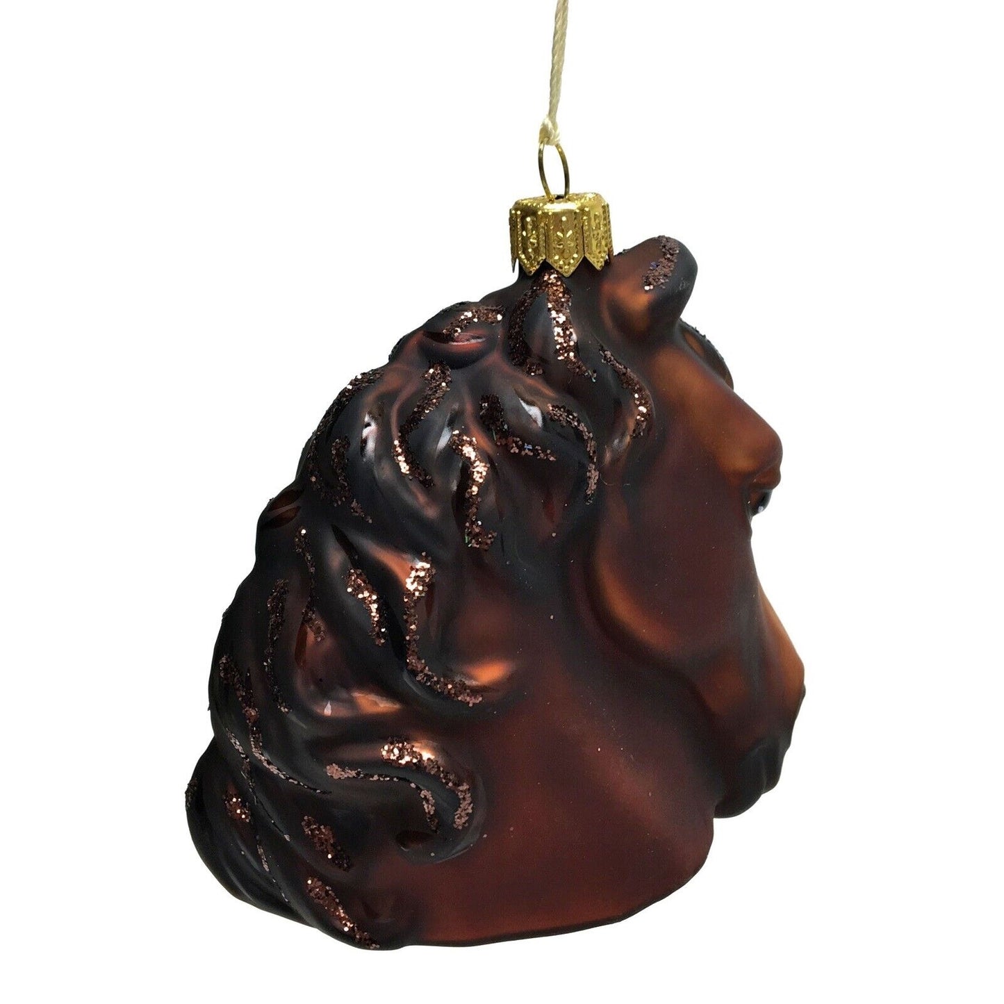 Brown Horse Head Polish Glass Christmas Tree Ornament Equestrian Made in Poland