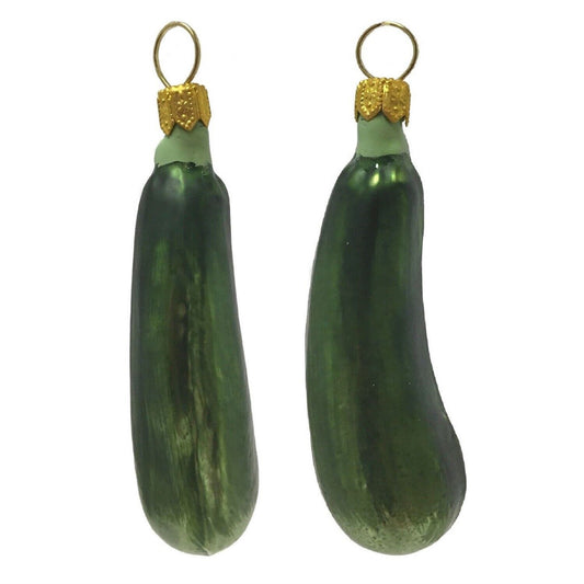 Pinnacle Peak Trading Green Zucchini Squash Polish Glass Christmas Ornament Fruit Vegetable Set of 2