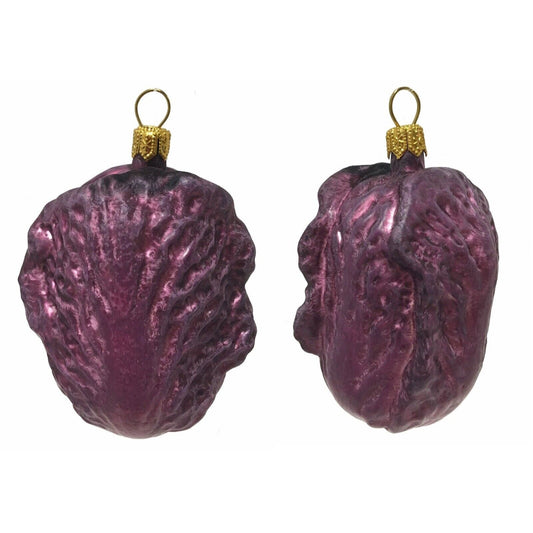 Pinnacle Peak Trading Purple Chinese Cabbage Polish Glass Christmas Ornament Vegetable Food Set of 2